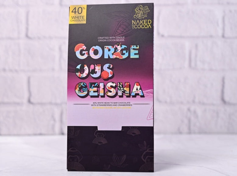 Gorgeous Geisha- 40% White Bean to Bar Chocolate with Strawberries & Cranberries -80 Gram (Pack of 2)