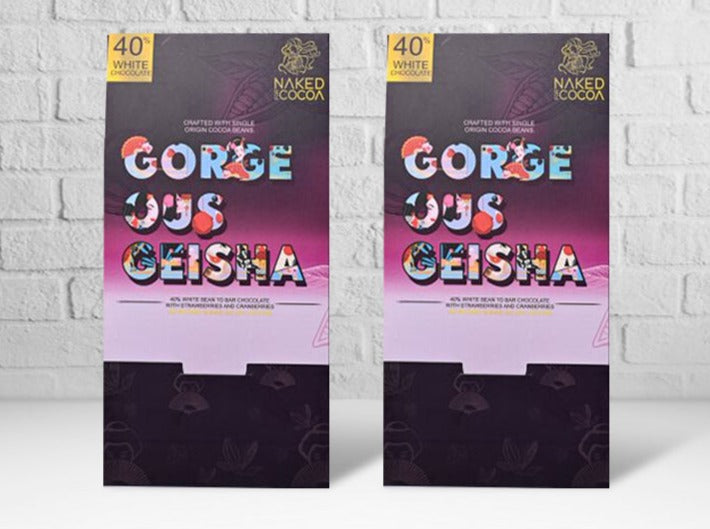 Gorgeous Geisha- 40% White Bean to Bar Chocolate with Strawberries & Cranberries -80 Gram (Pack of 2)